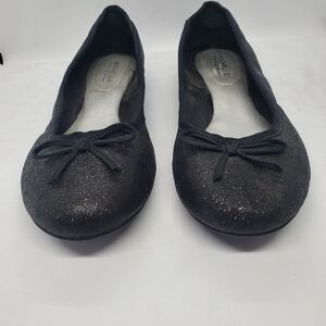 Michelle D Black Sparkle Jacey Ballet Flat Size 7.5 M shoes round toe bow Women